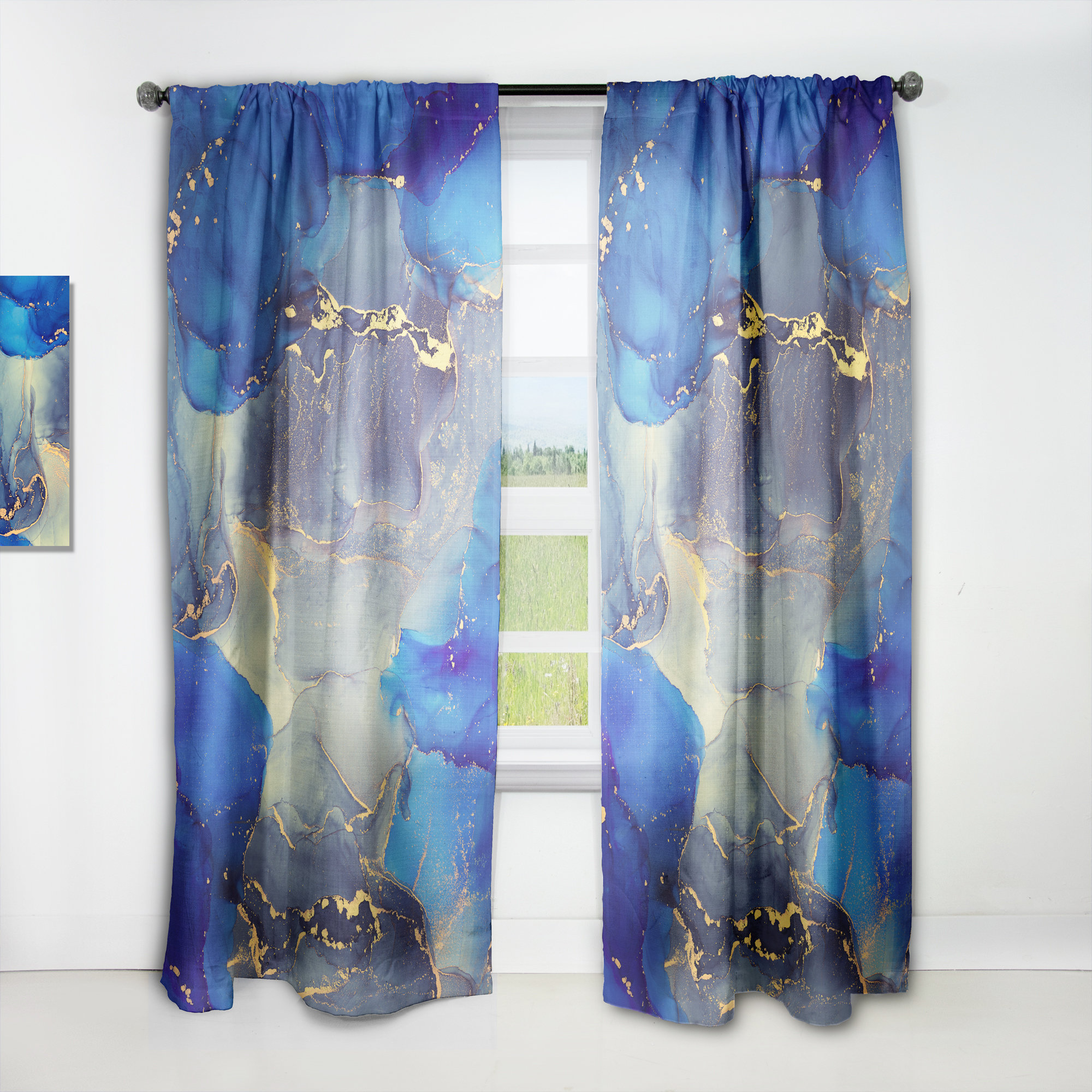 Design Art Linen Abstract Semi-Sheer Thermal Rod Pocket Curtain Panel ...