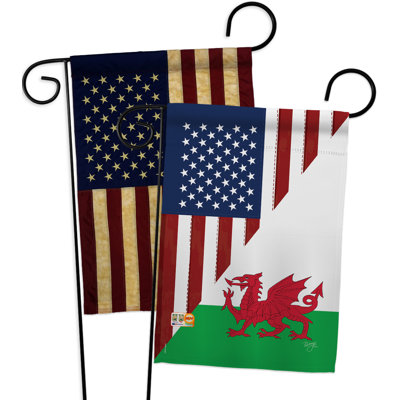 Ensemble de 2 drapeaux de jardin à 2 côtés en polyester pour l’amitié à empreintes de galles american
