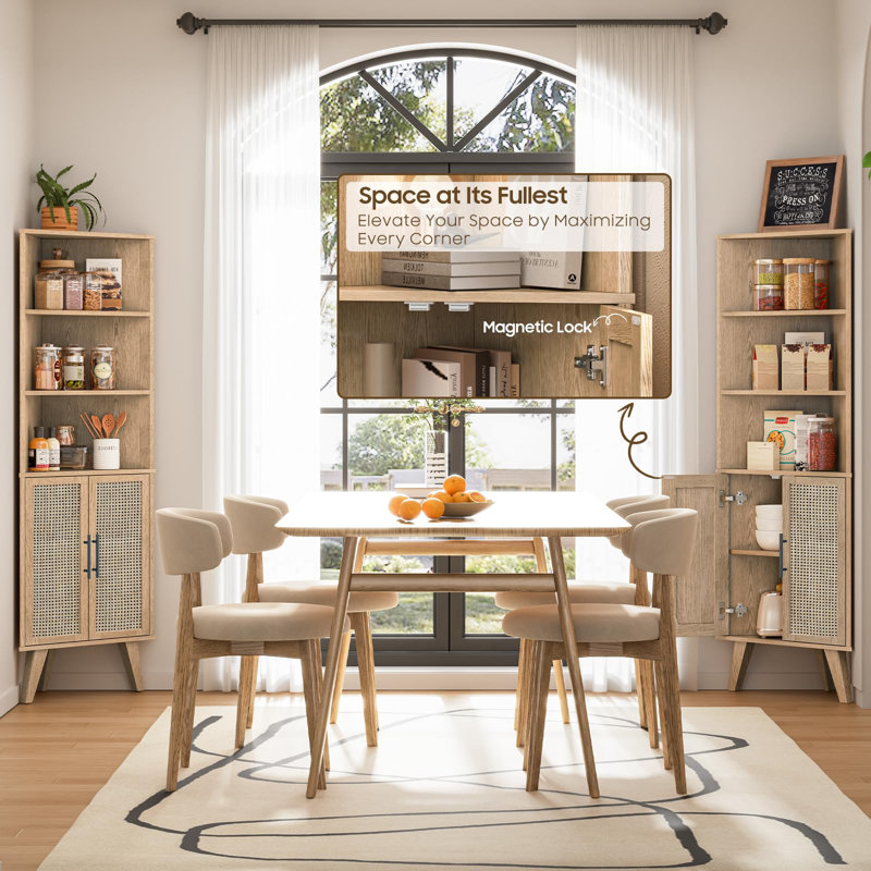 Rattan Corner Cabinet With Adjustable Shelves