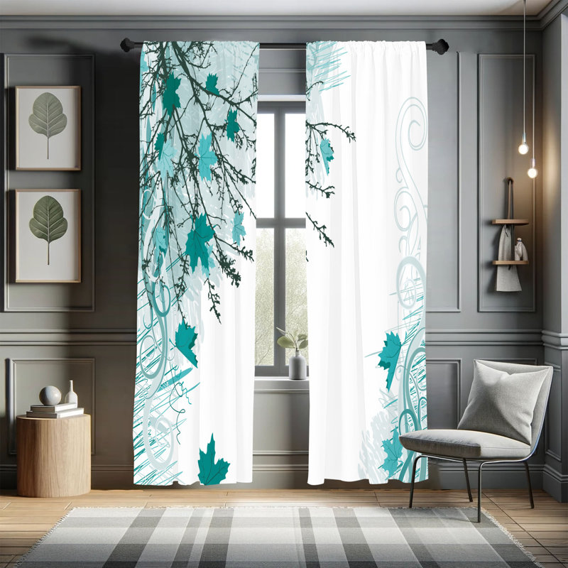 Ebern Designs Nature Curtains, Fall Earth Tones Autumn Leaf, Pair of 28", Pale Blue, 28" W x 95" L