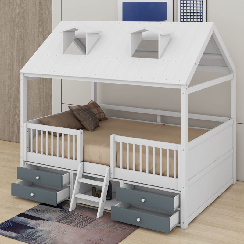 Lit double en bois, Blanc
