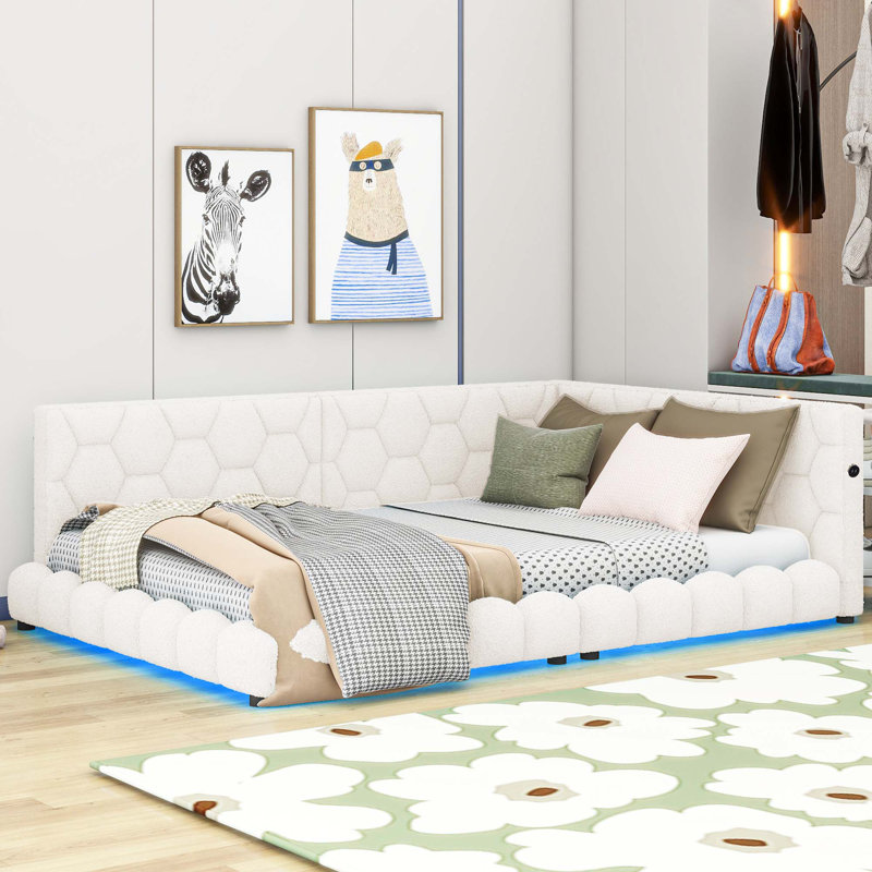 Lit plateforme tapissier Aderyn, Blanc