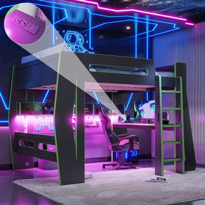 ApexNest Esports Style Gaming Loft Bed with Desk and Storage