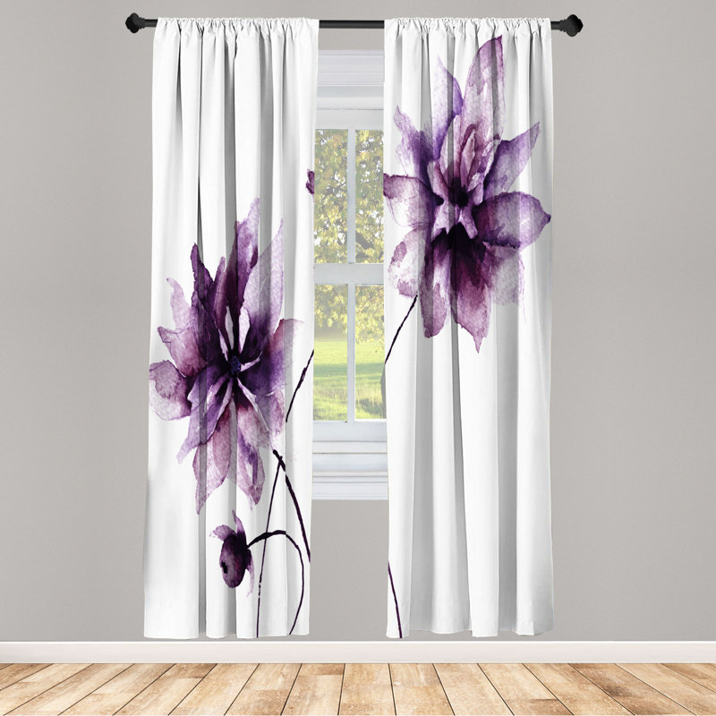 Microfiber Floral Semi-Sheer Rod Pocket Curtain Panels, 28" W x 84" L, Purple