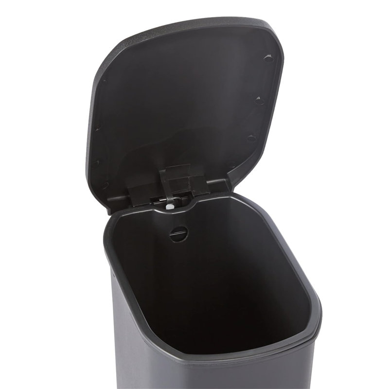 Compact Black Plastic Pedal Trash Can with Soft-Close Lid