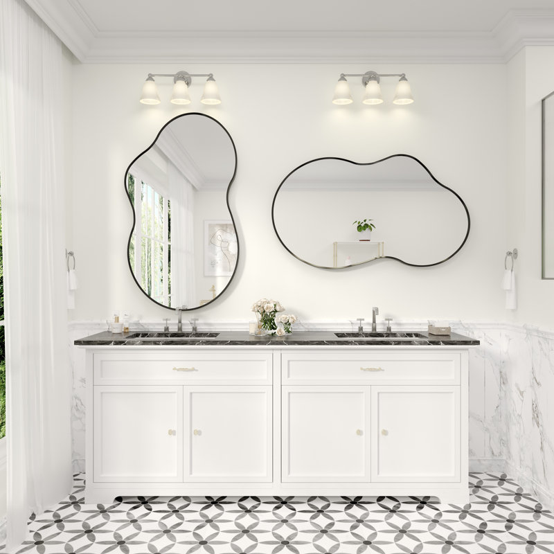 Miroir de salle de bain asymétrique en verre trempé et métal, 49 po x 27 po