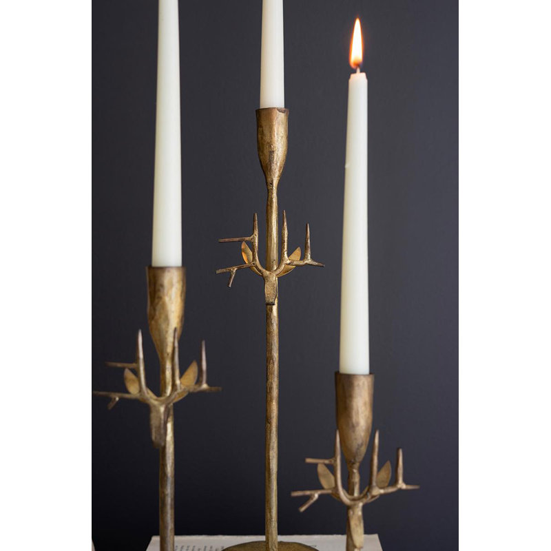 Antique Gold Deer Antler Taper Candle Holders Set