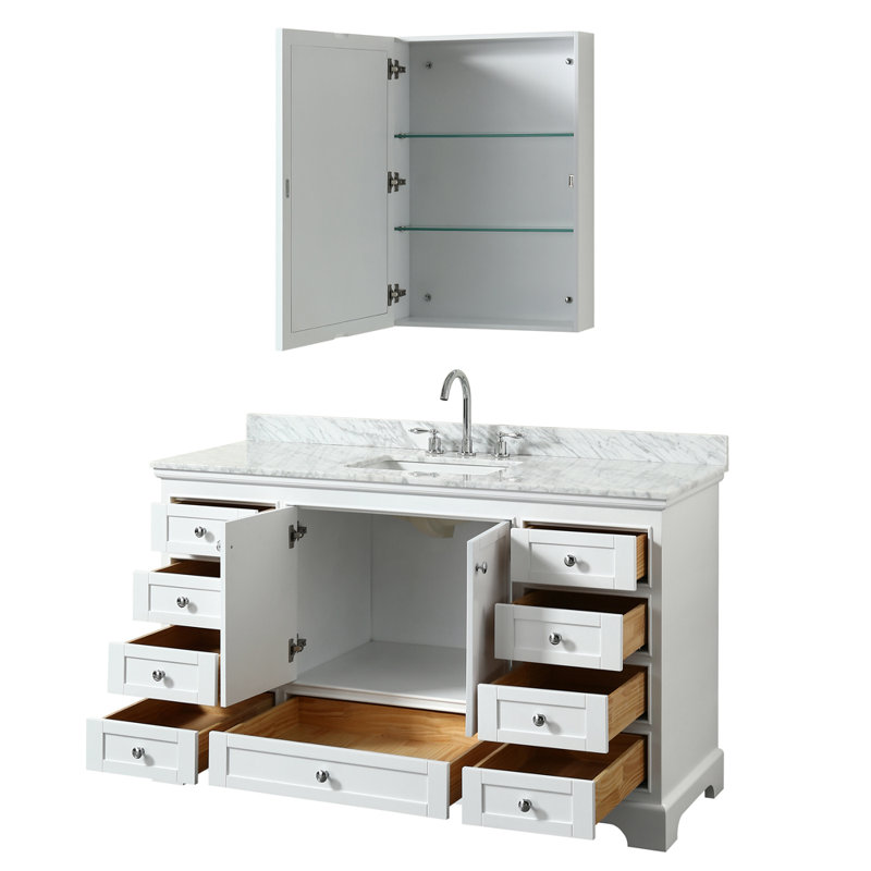 Ensemble de meuble-lavabo de salle de bain simple avec miroir 60 po Deborah, Blanc, Chrome poli