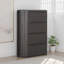 Grande commode Sheim, bois d'acacia massif noir cannelé moderne