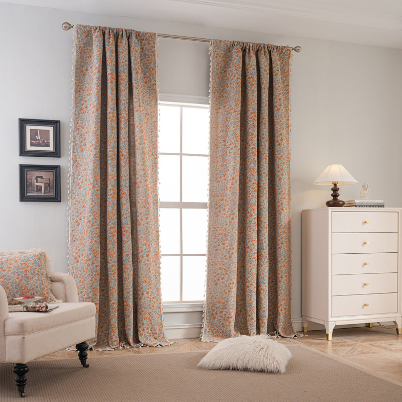 Ensemble de 2 rideaux en polyester à imprimé floral (ensemble de 2), L 52 po x L 84 po, Orange