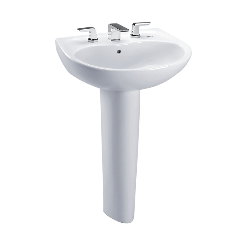 Supreme® Vitreous China U-Shaped Pedestal Bathroom Sink with Overflow, 4" Centers, Cotton