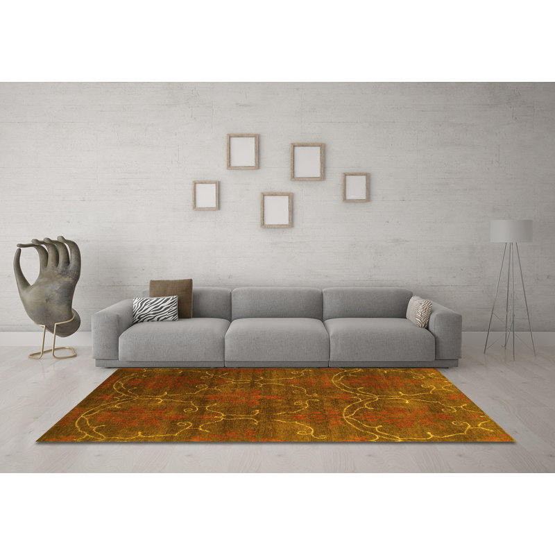 Tapis contemporains jaunes lavables à la machine 831, Carré 8 pi