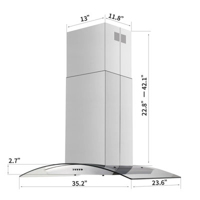 36 inches Island Ceiling Mount Range Hood Stainless Steel