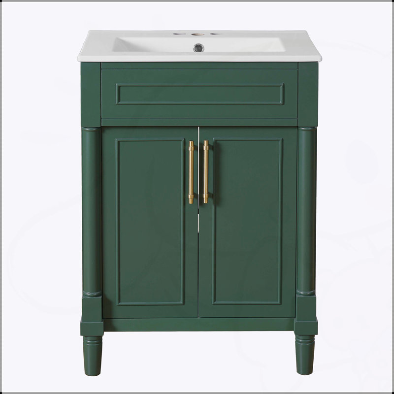 Meuble-lavabo de 24 pouces avec lavabo en céramique intégré, armoire de rangement spacieuse et conception élégante pour les petites et moyennes salles de bain
