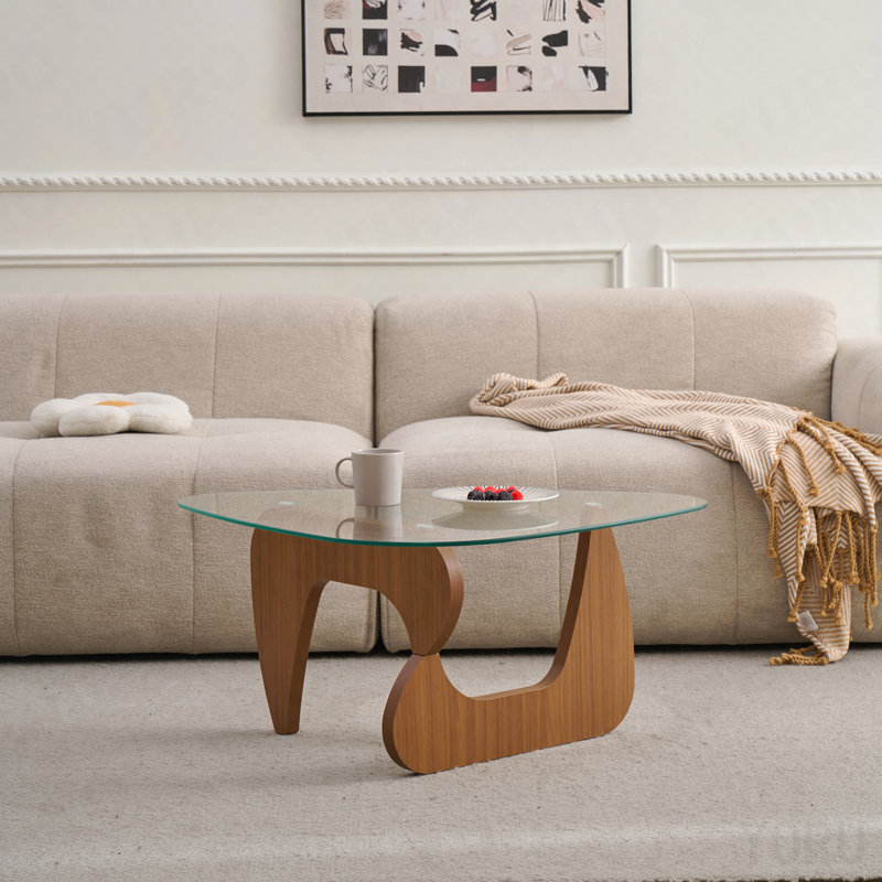 Table basse Mid-Century, H 15,74 po x L 35,82 po x l 25,59 po, Transparent / noyer