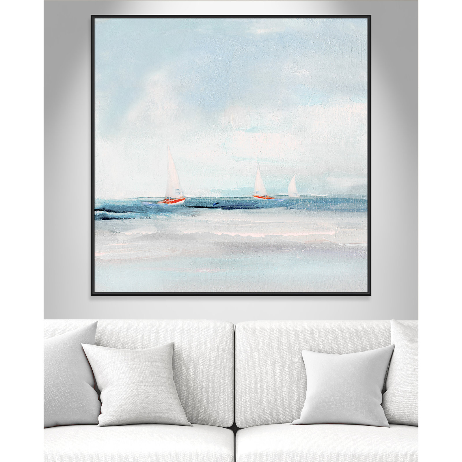 Charter "Caribbean Sail" Painting by Sally Swatland, Black, 46.5" H x 46.5" W x 2" D