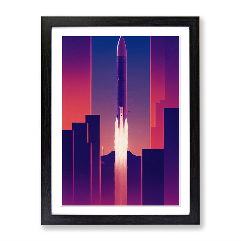 Spaceship No.3 1 Piece Single Picture Frame Wall Art, 34cm H x 25cm W x 2cm D, Black
