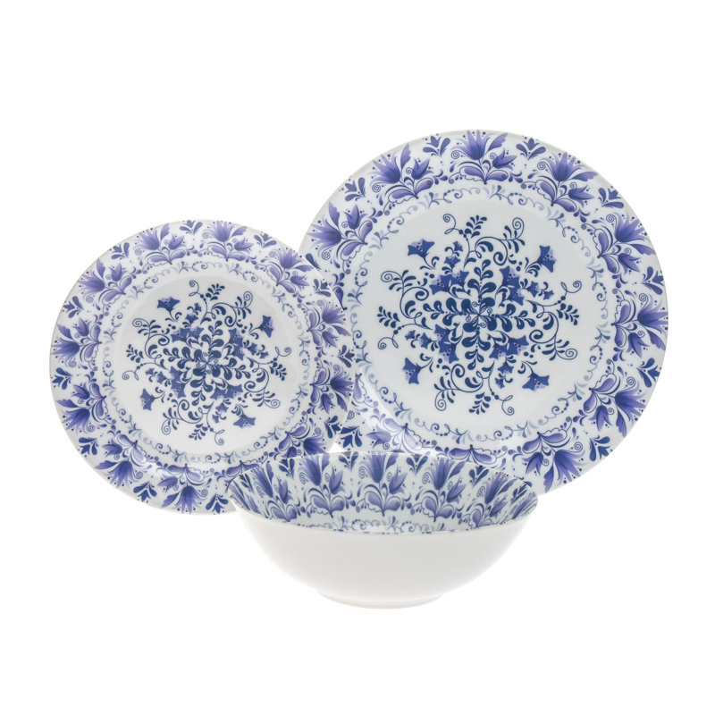 White Porcelain Floral 12-Piece Dinnerware Set for 4