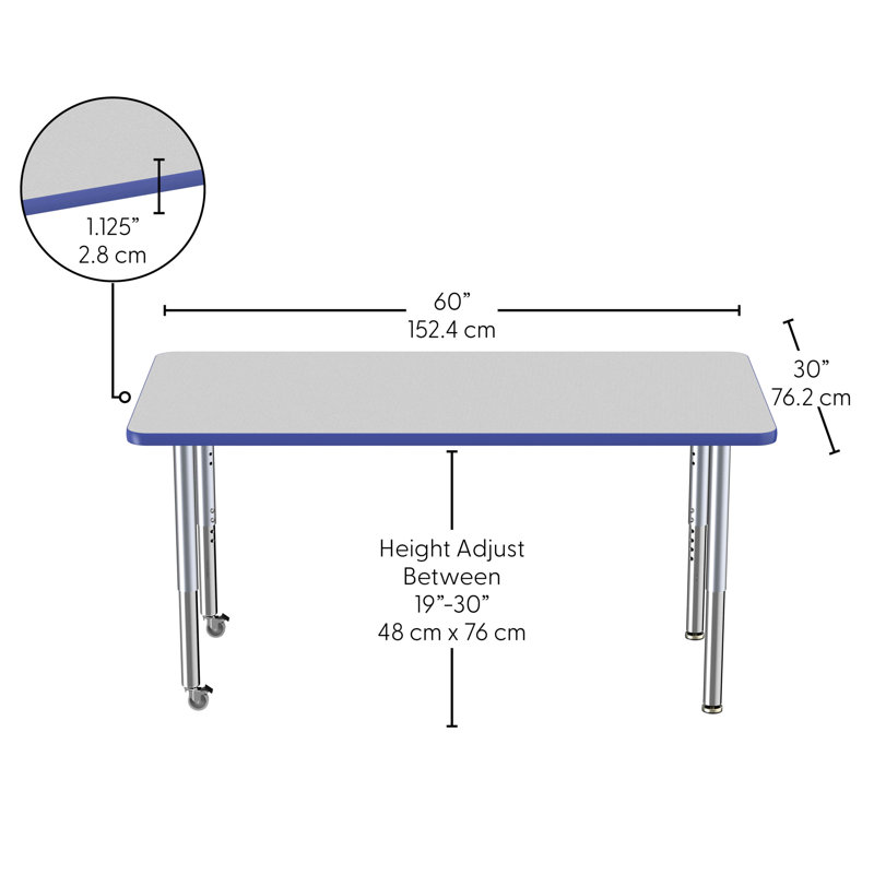Table rectangulaire d'activité rectangulaire avec pieds réglables, Super, 30" x 60", Gris te bleu