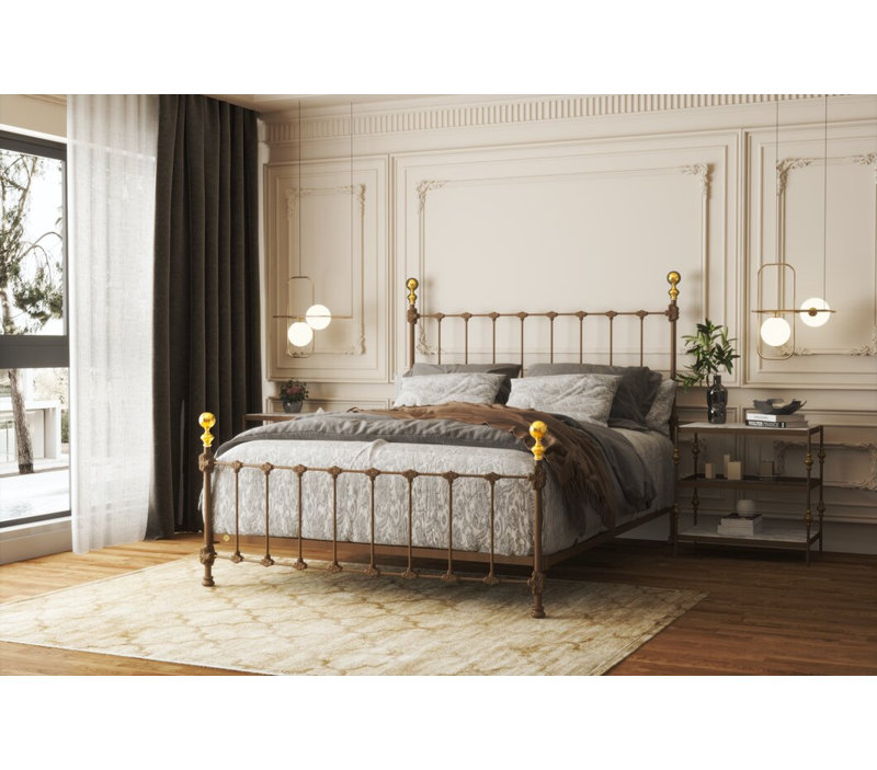 Bed, Twin, Matte White/Antique Gold