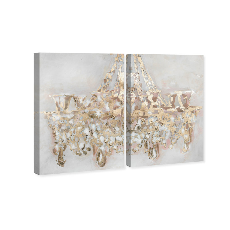 Lustre abstrait doré glam - 2 pièces sur toile tendue pour salle à manger, H 36 po x l 48 po x P 1,5 po