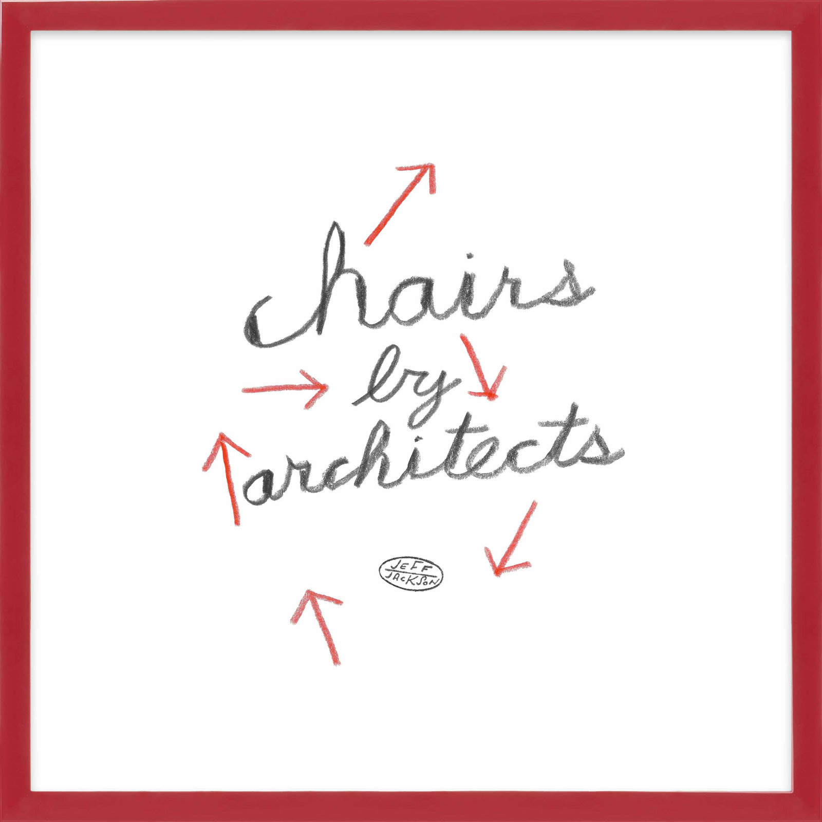 Alvord "Chairs by Architects" Print, Red Single Structure Framed Paper, 20" H x 20" W x 1.25" D