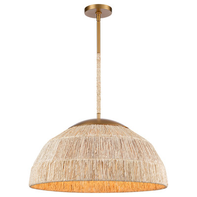 Luminaire suspendu Manille en laiton avec feuille de maïs naturel