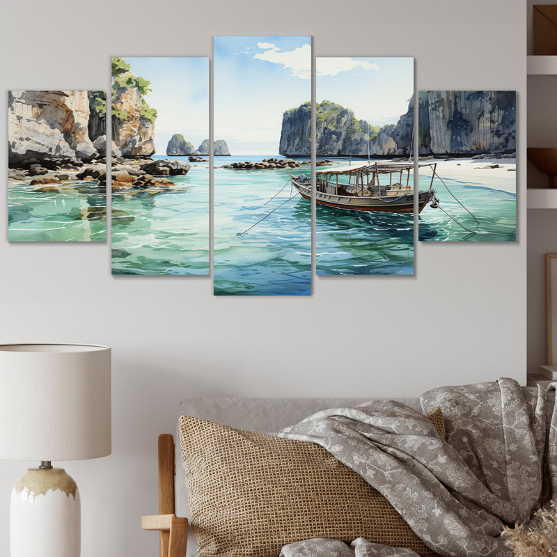 Îles Phi Phi III - reproduction d'art nautique et plage - 5 panneaux