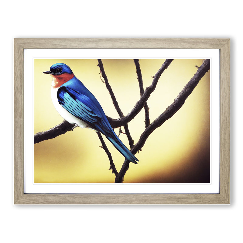 XH1022-7127X Precious Swallow Bird - Single Picture Frame Print, 25cm H x 34cm W x 2cm D, Oak Framed
