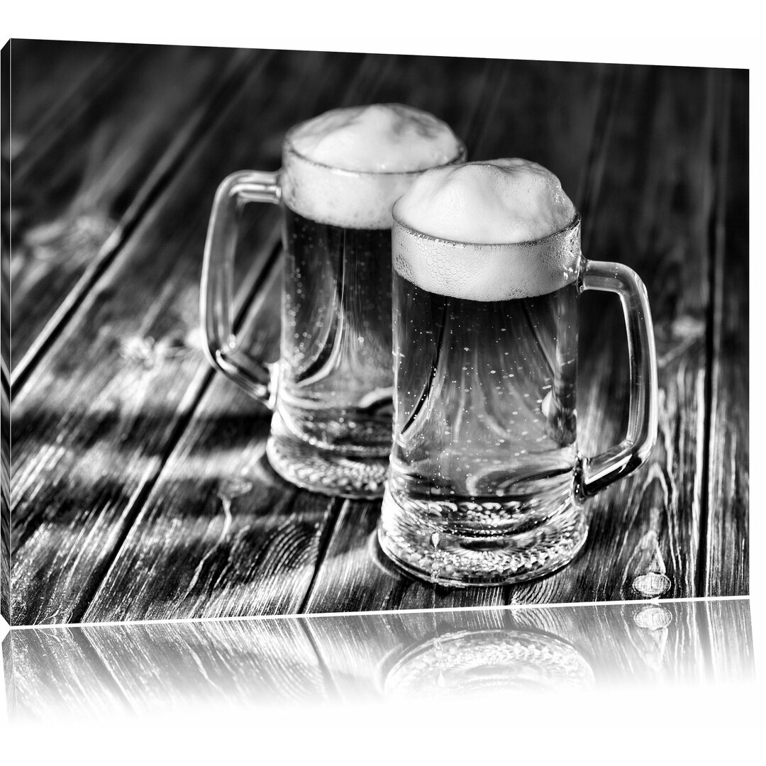 Leinwandbild Zwei Maßkrüge Bier in Monochrom