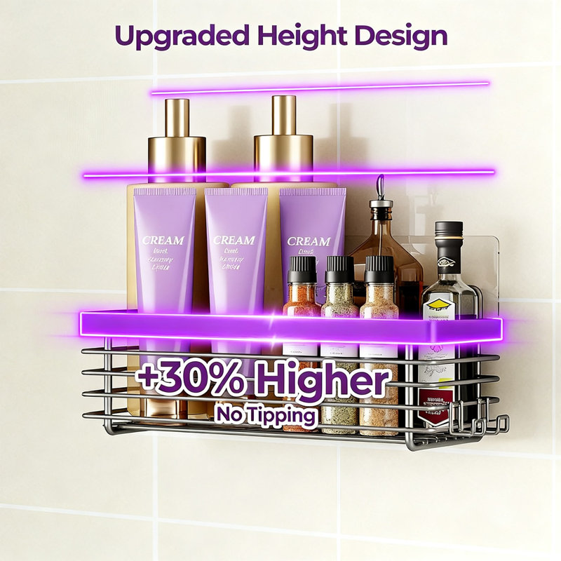 Shower Caddy, 3-Pack, SUS304 Stainless Steel Wall-Mounted Bathroom Shelf Organizer, Rustproof, No Drilling Required (Grey)