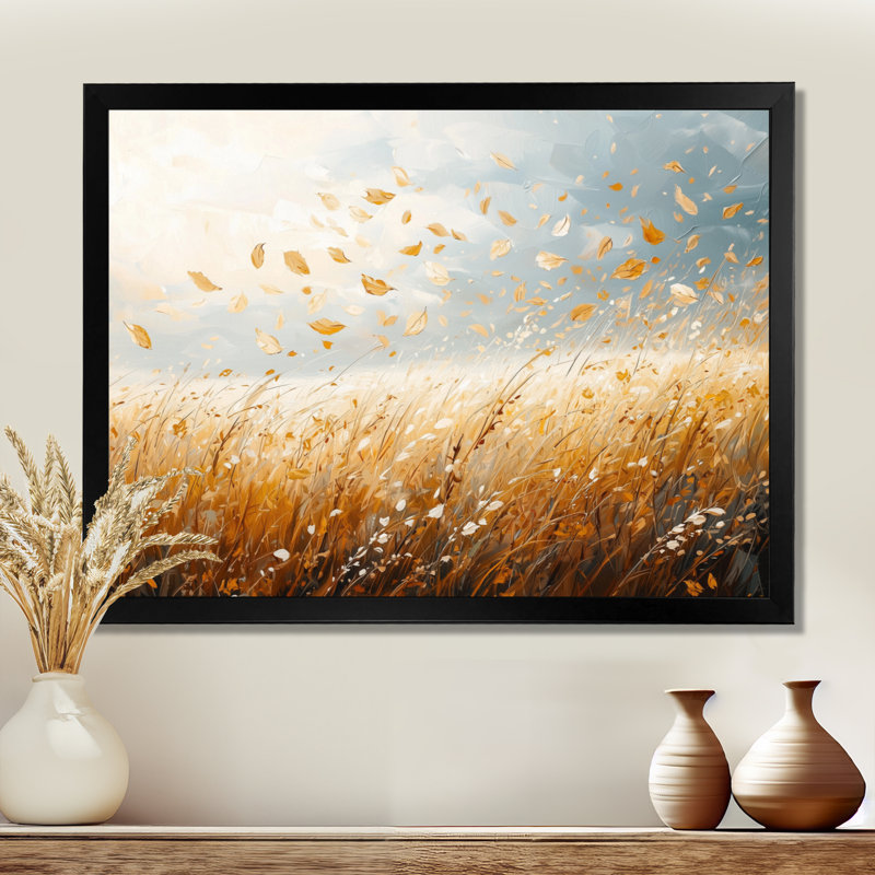 «Meadow Windy Prairie Leaves IV», reproduction d'art sur toile Meadow, Reproduction d'une seule photo avec cadre, Noir
