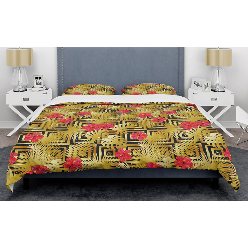 Ensemble de housse de couette de luxe de luxe avec style mid-century tropical iii, Housse simple + 1 taie décorative