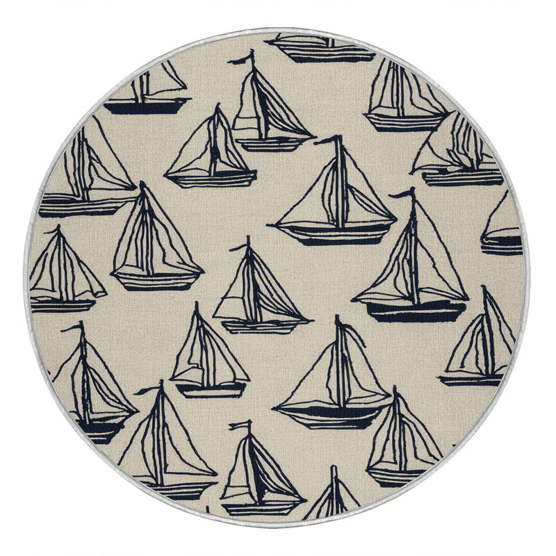 Machine Washable Transportation Beige Area Rug, Round 8'