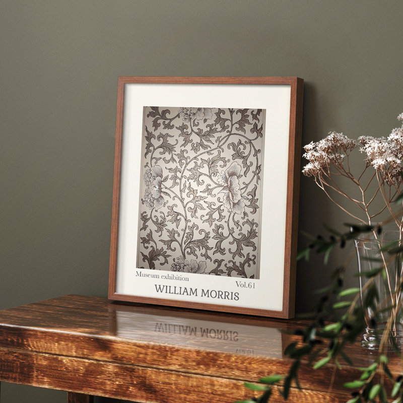 William Morris, reproduction encadrée LX, H 14 po x l 11 po, Noyer