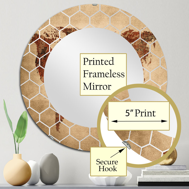 Ancienne carte du monde vii - Miroir mural rétro, 24 po x 24 po