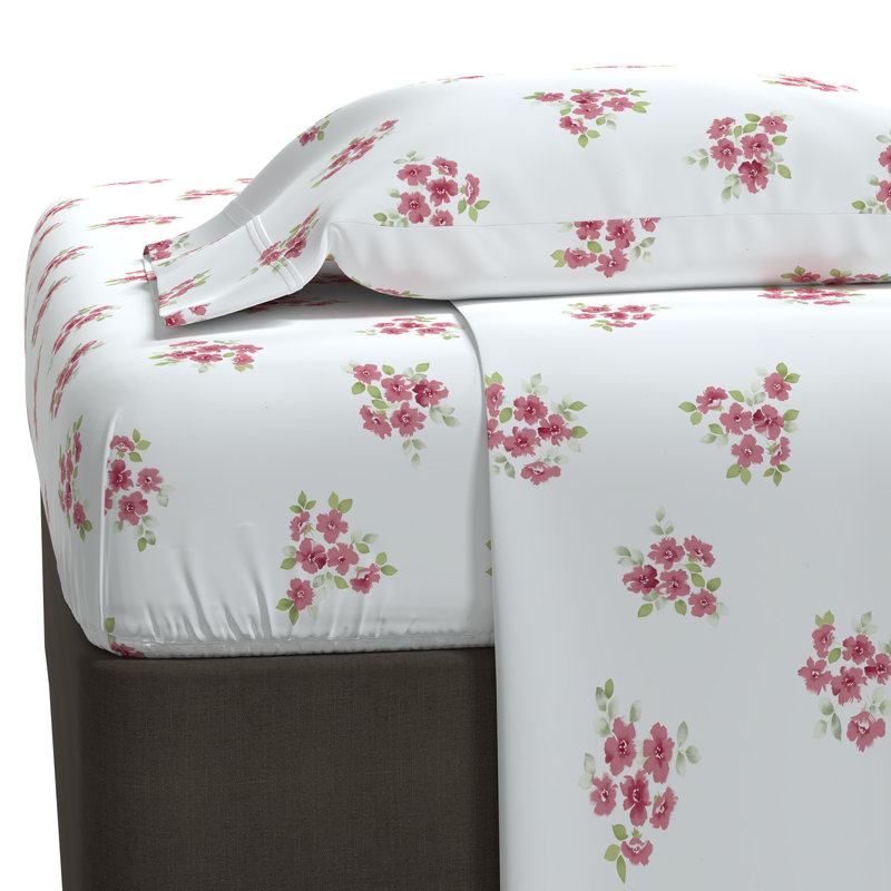 King Pink Floral Cotton Flannel Sheet Set