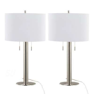Ensemble de 2 lampes de table en métal Master 29 po en nickel poli et lin blanc de Grandview Gallery By