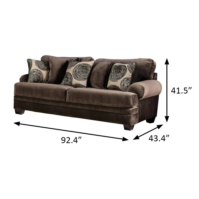 92.4" W Transitional Sofa, Brown, Brown