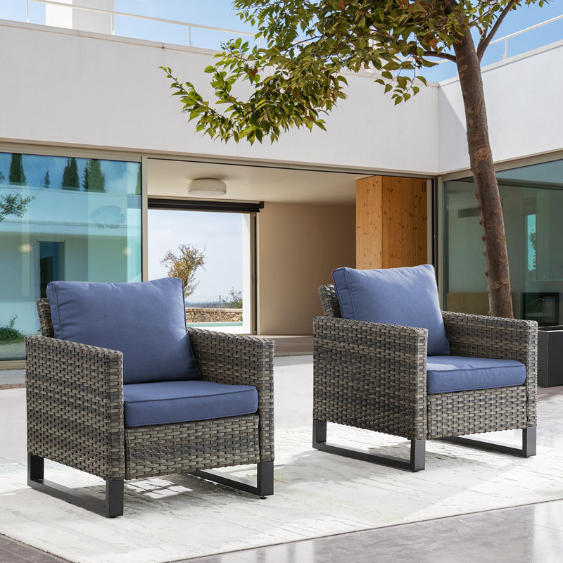 Naresa Wicker Outdoor Lounge Chair, Gray Frame/Navy Cushion