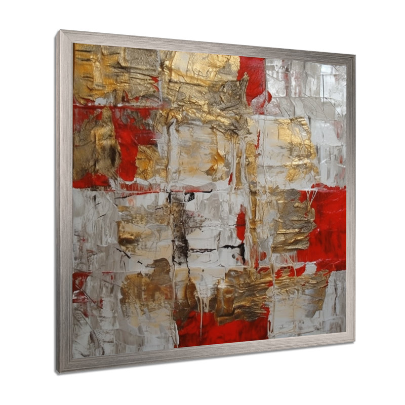 Cardinal Sin Retro Delight, abstrait rouge et or I - Art mural abstrait, H 36 po x l 36 po x P 1,5 po, Cadre simple argenté