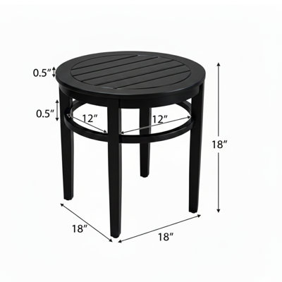Arbor 18" Small Round End Table - Indoor & Outdoor Solid Acacia Wood Accent Side Table - Black