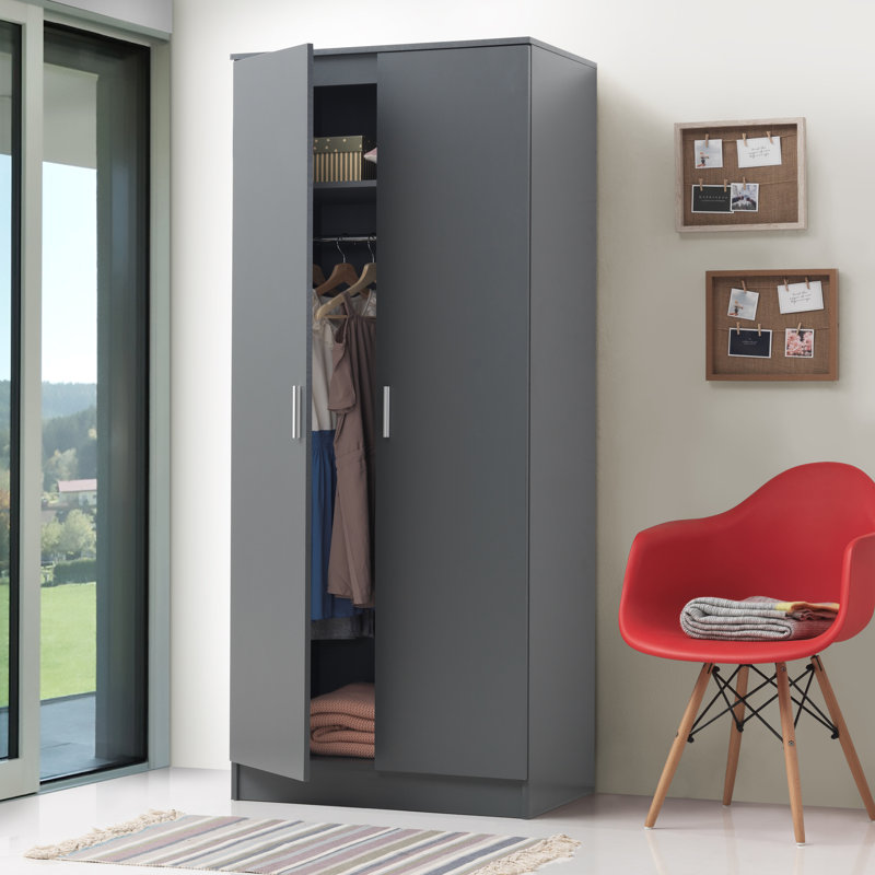 Deanda 2 Door Manufactured Wood Wardrobe, Dark Grey