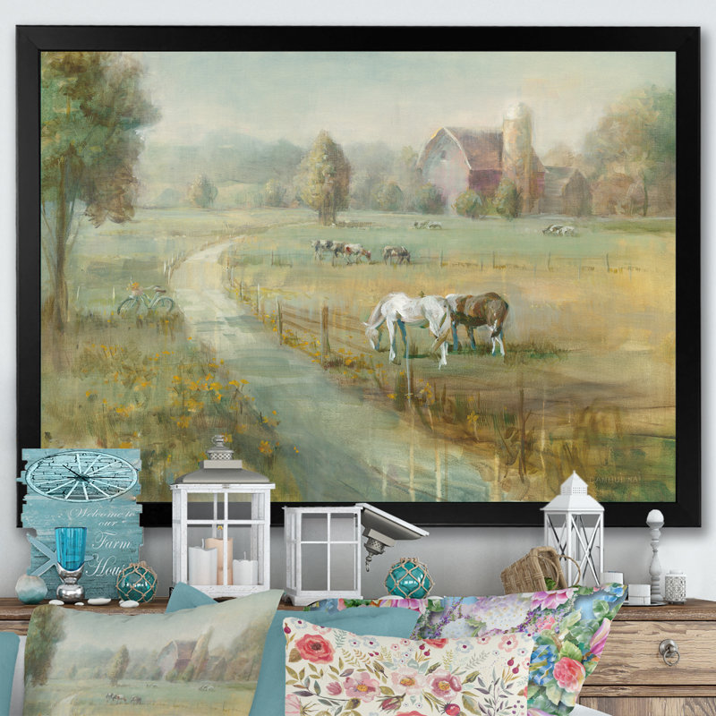 « tranquil country field »-image image sur toile, H 20 po x l 20 po x P 1 po, Cadre noir