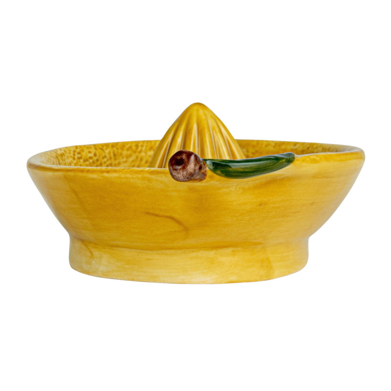 Yellow and Green Stoneware Lemon Shaped Citrus Juicer