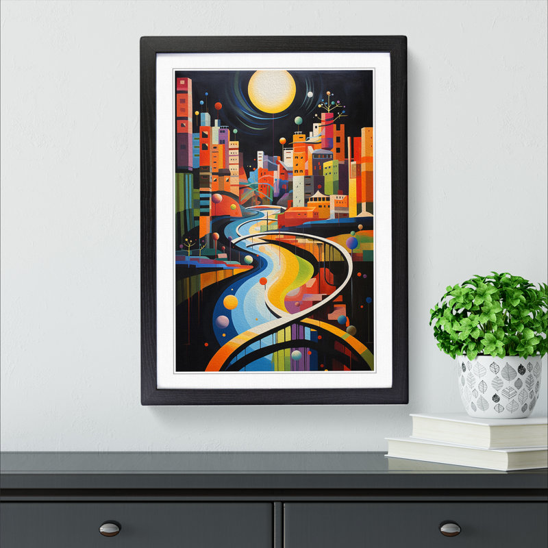 River Constructivism - Single Picture Frame Print on Wood, 64cm H x 46cm W x 2cm D, Black