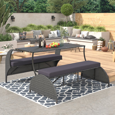 U_STYLE 2-In-1 Convertible Picnic Upholstered Bench Table,57.1" Outdoor Loveseat,Portable Picnic Table Couch,Convertible To 4 Seats&1 Table,For Garden by Highland Dunes