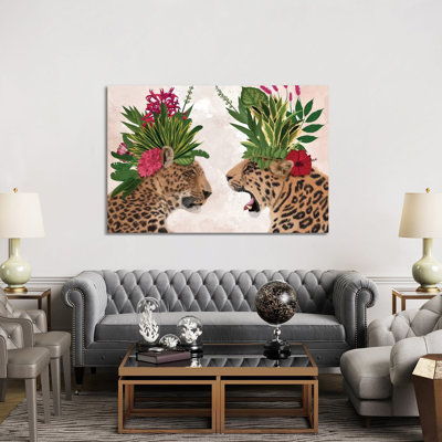 Hot House Leopards, Pair, Pink Green by Fab Funky - Wrapped Canvas Print