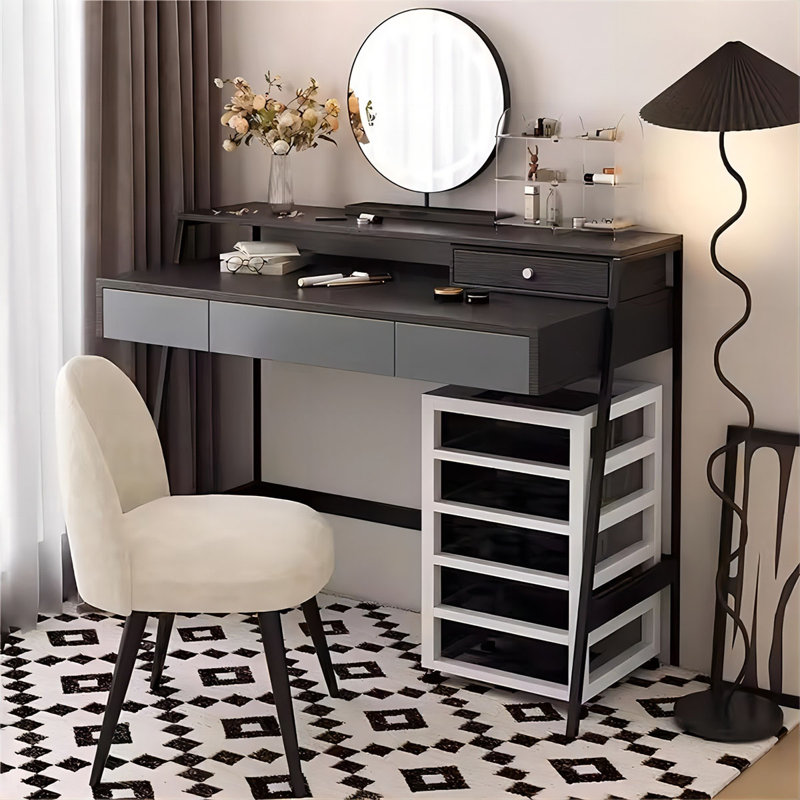 47.24"Black vanity with mirror and stool