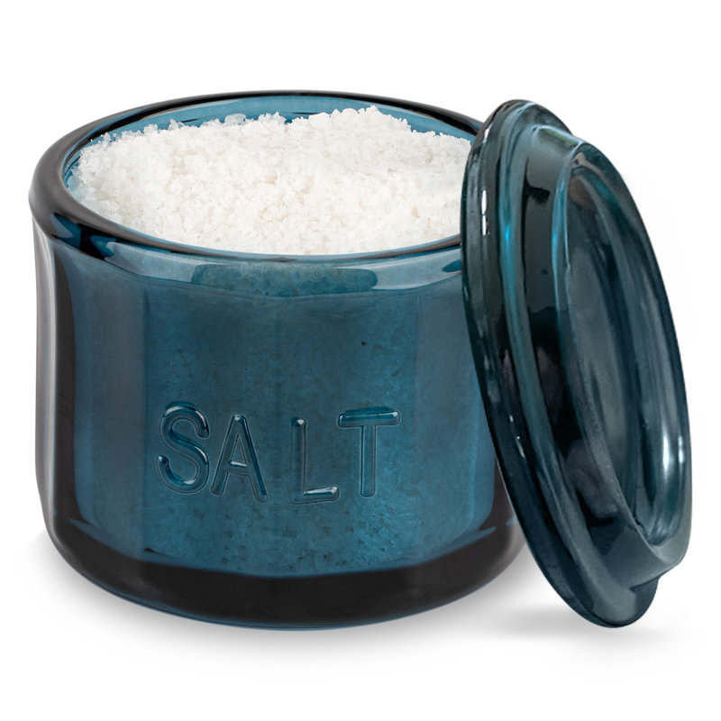 Salière en verre embossé 10 oz avec couvercle, Marine